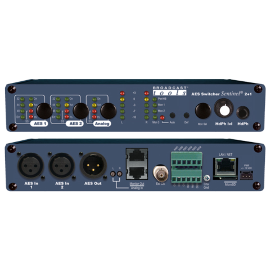 Broadcast Tools BT-AES-SWITCHER-SENTINEL-2+1-WEB Web-Enabled Two Channel